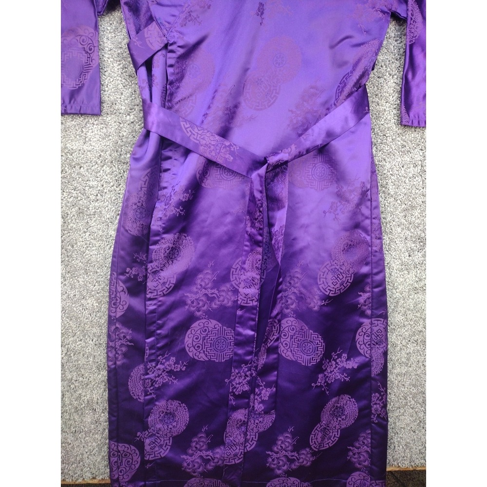 Vintage Japanese Belted Kimono Silky Dark Purple W Huge Butterfly Robe MCM 70's - Picture 4 of 16